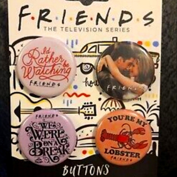 New FRIENDS 4 Pack Set Pin Buttons Funny TV Show Comedy - Picture 1 of 1